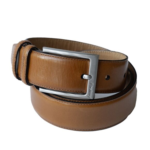 FInsbury Tan Leather Western Belt Minimalist Quiet Luxury Camel Silver Belt - Picture 9 of 11